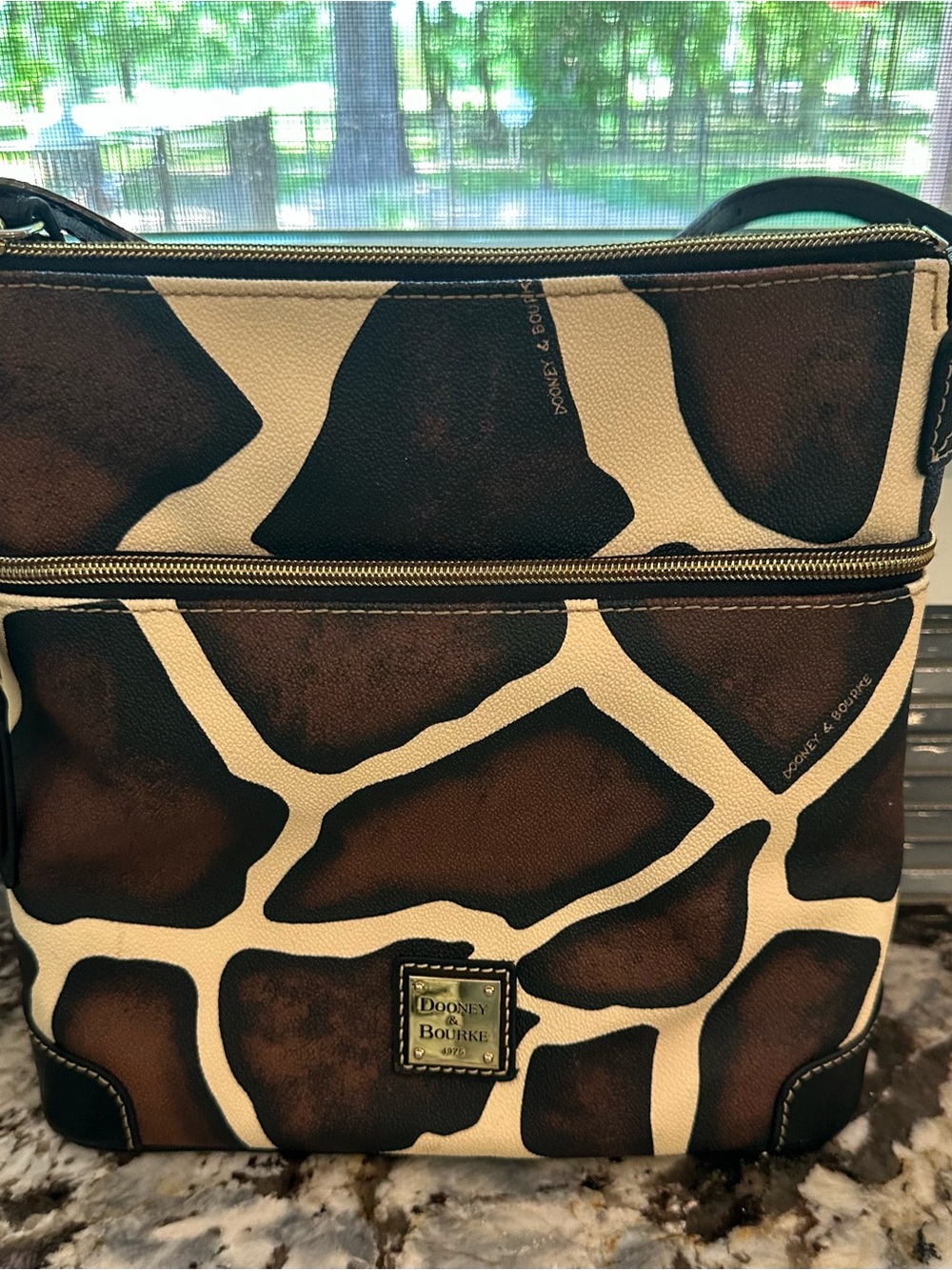 Dooney & Bourke Brown and Cream Giraffe-Print Messenger Bag
